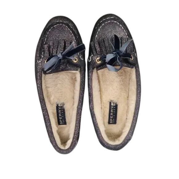 Sperry Shoes Women 6 Moccasin Flats Slip On Leather Metallic Shimmer Slipper Bow - Picture 14 of 14